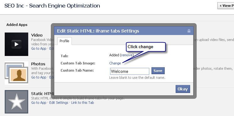 Facebook Application Photo - Click Change Facebook Application Photo - Click Change
