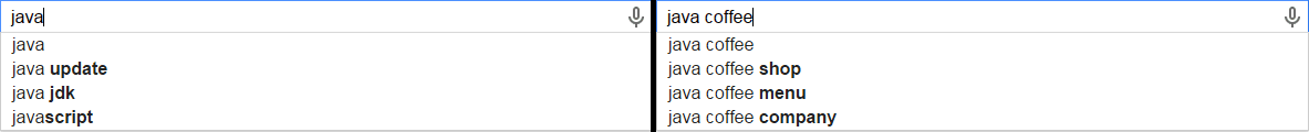 An example of LSI keywords using "java" and "java coffee."