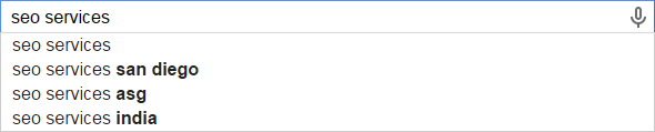 A list of related search terms for "SEO services" using Google.